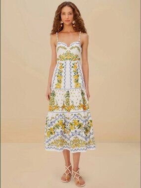 FARM Rio Off-White Sicily Midi Dress